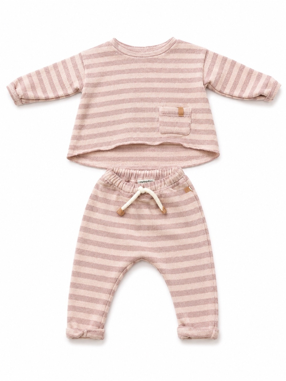 Striped Blush Kids Matching Set - Soft Knit Top & Drawstring Pants